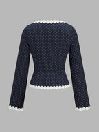 Lunares Scalloped ribete Manga Larga Blusa