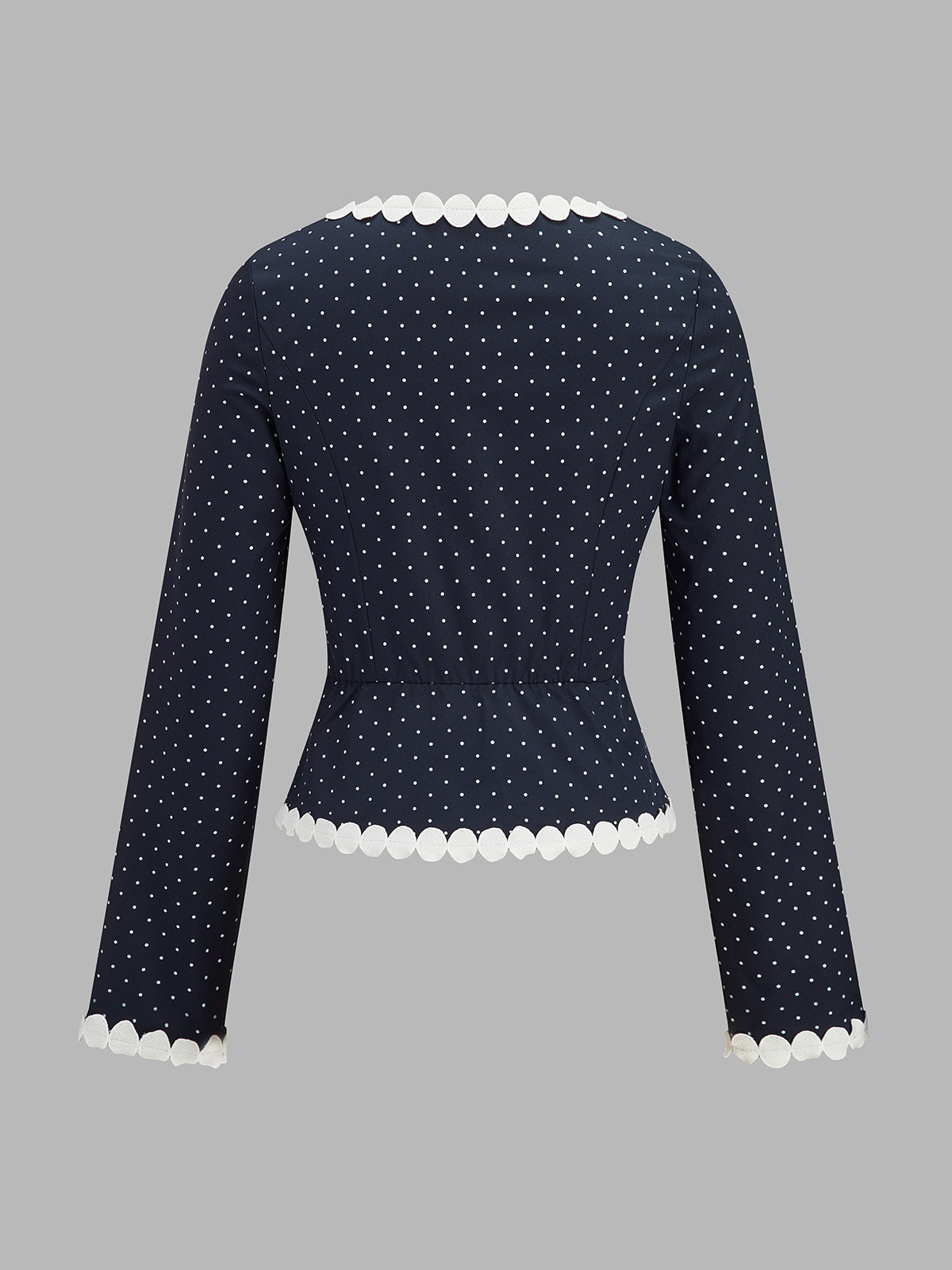 Lunares Scalloped ribete Manga Larga Blusa