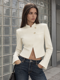 Mandarin cuello Asimétrico botón Cropped Blazer