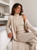 Punto Long Cárdigan Cuello Alto Top & Pantalón Three-pieza Set
