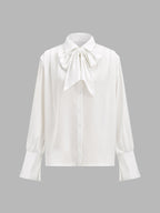 Satinado Lazo-Tie cuello Manga Larga Blusa