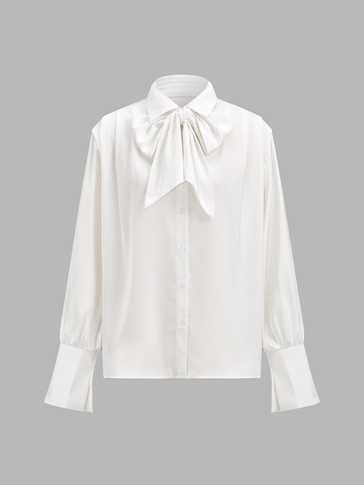 Satinado Lazo-Tie cuello Manga Larga Blusa