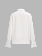 Satinado Lazo-Tie cuello Manga Larga Blusa