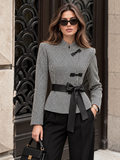 Houndstooth Frog botón con Cinturón Chaqueta