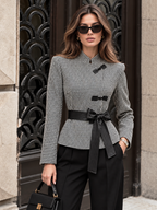 Houndstooth Frog botón con Cinturón Chaqueta