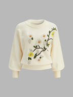 Floral Embroidery Pedrería Punto jersey