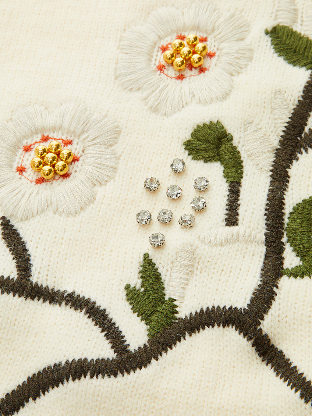 Floral Embroidery Pedrería Punto jersey