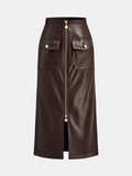 Efecto Piel Zip-frontal midi Falda