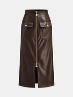 Efecto Piel Zip-frontal midi Falda