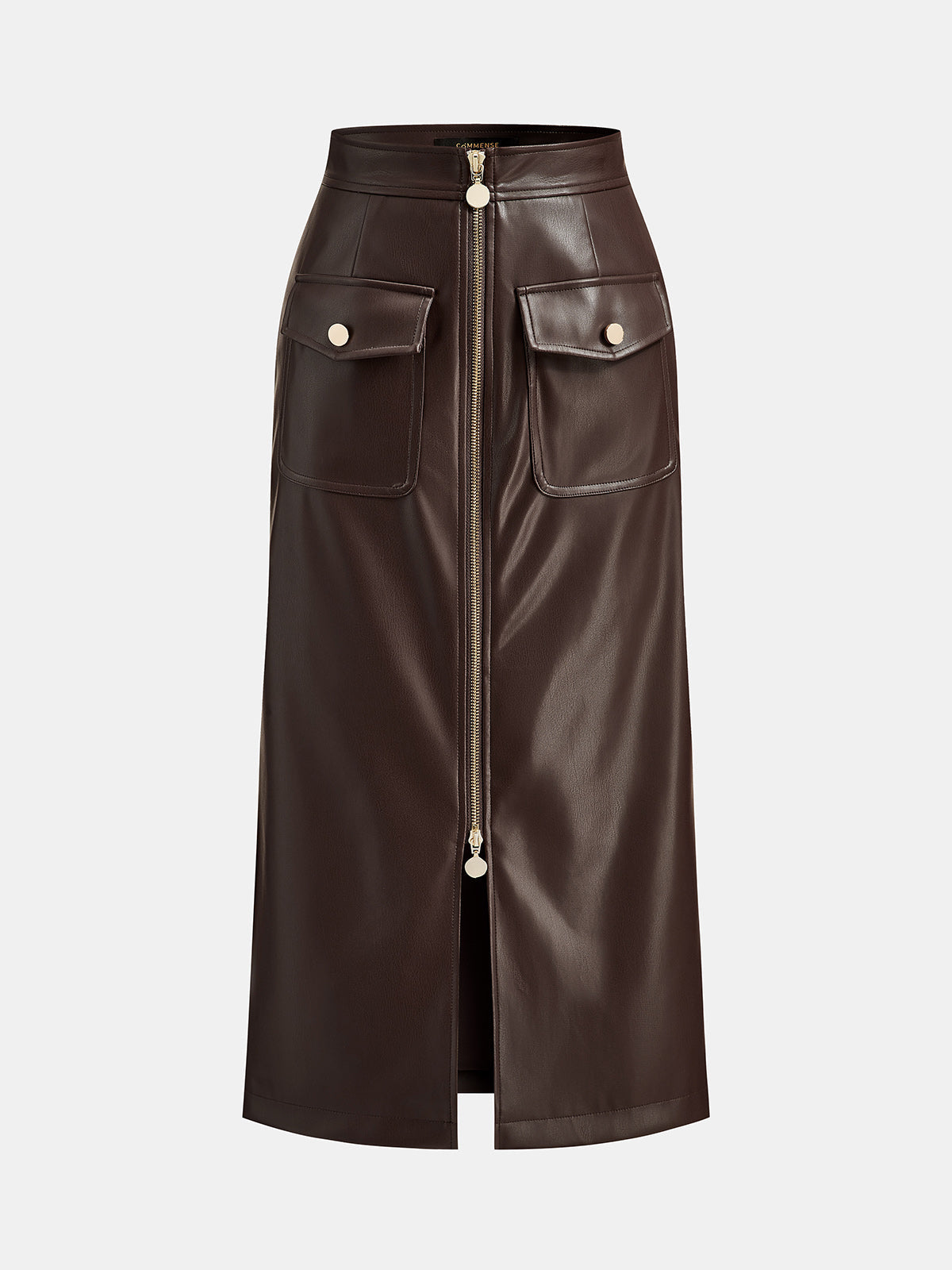 Efecto Piel Zip-frontal midi Falda