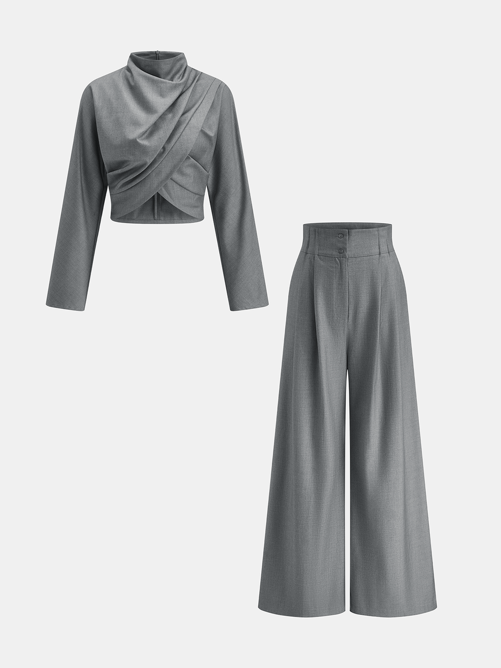 Drapeado Cruzado Blusa & Pierna Ancha Pantalón Set