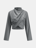 Drapeado Cruzado Blusa & Pierna Ancha Pantalón Set