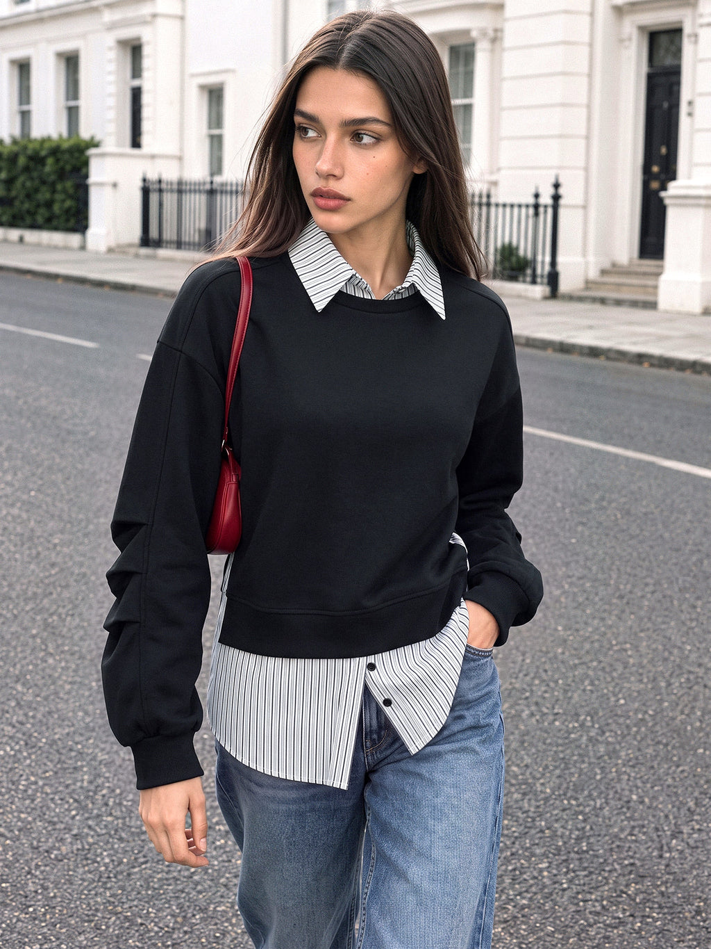 Rayas Camisa Panel efecto Dos Piezas Sweatshirt