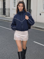 Hidden-Hood Drawstring Track Dos Piezas Outfit