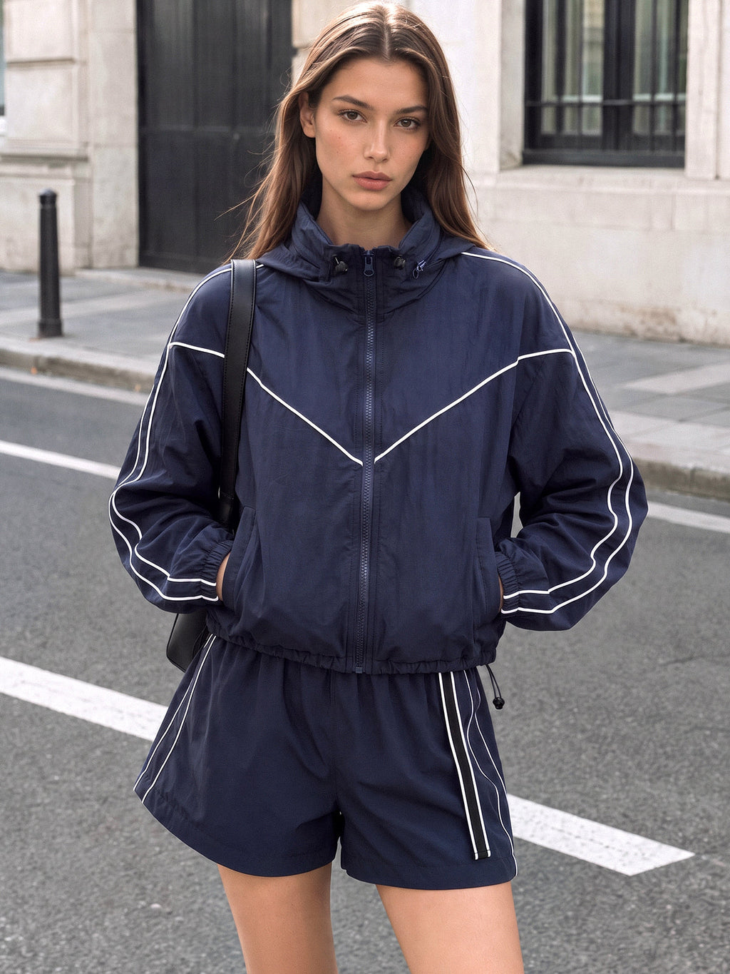 Hidden-Hood Drawstring Track Dos Piezas Outfit
