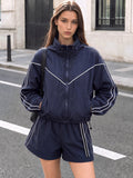 Hidden-Hood Drawstring Track Dos Piezas Outfit