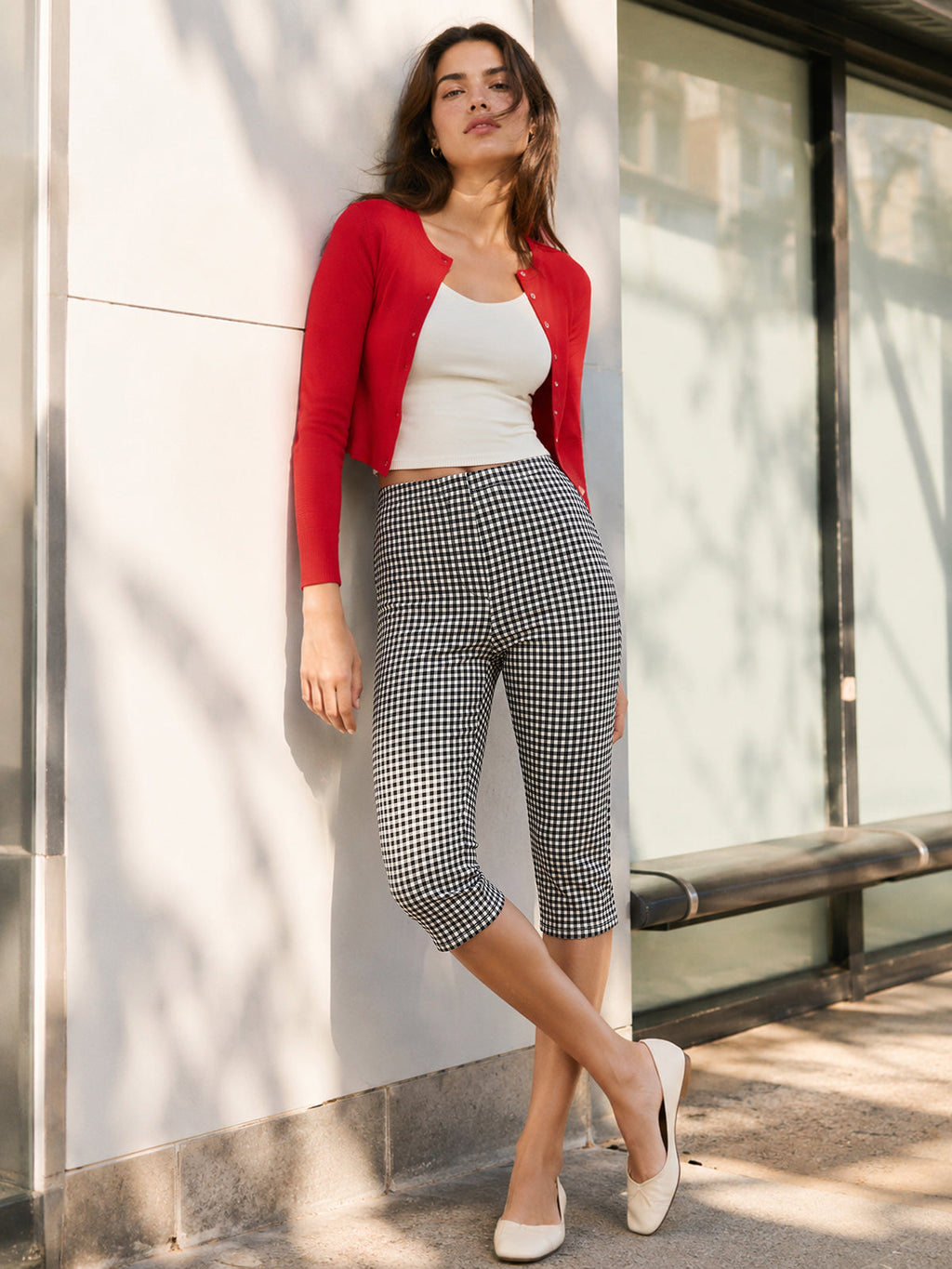 Gingham Split bajo Capri Pantalón