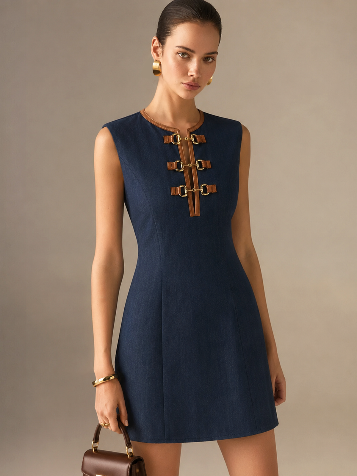 Efecto Piel Piping estribo Decor Minivestido