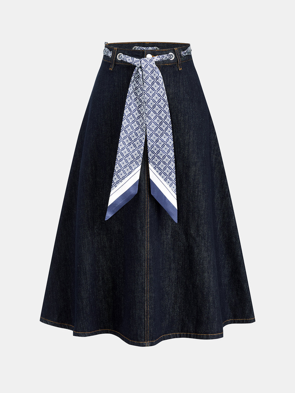 Falda Midi Denim con Pañuelo