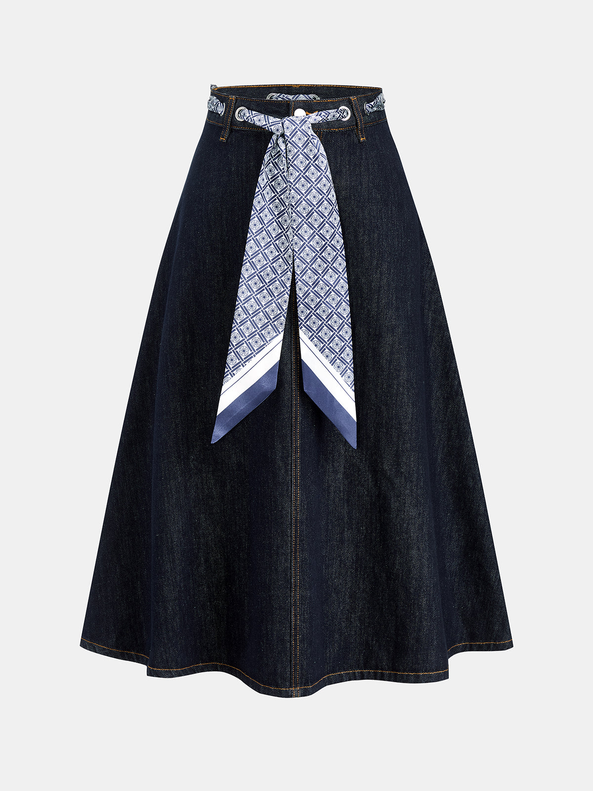 Falda Midi Denim con Pañuelo