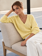 Mezcla de Lana Escote V Cable Punto jersey