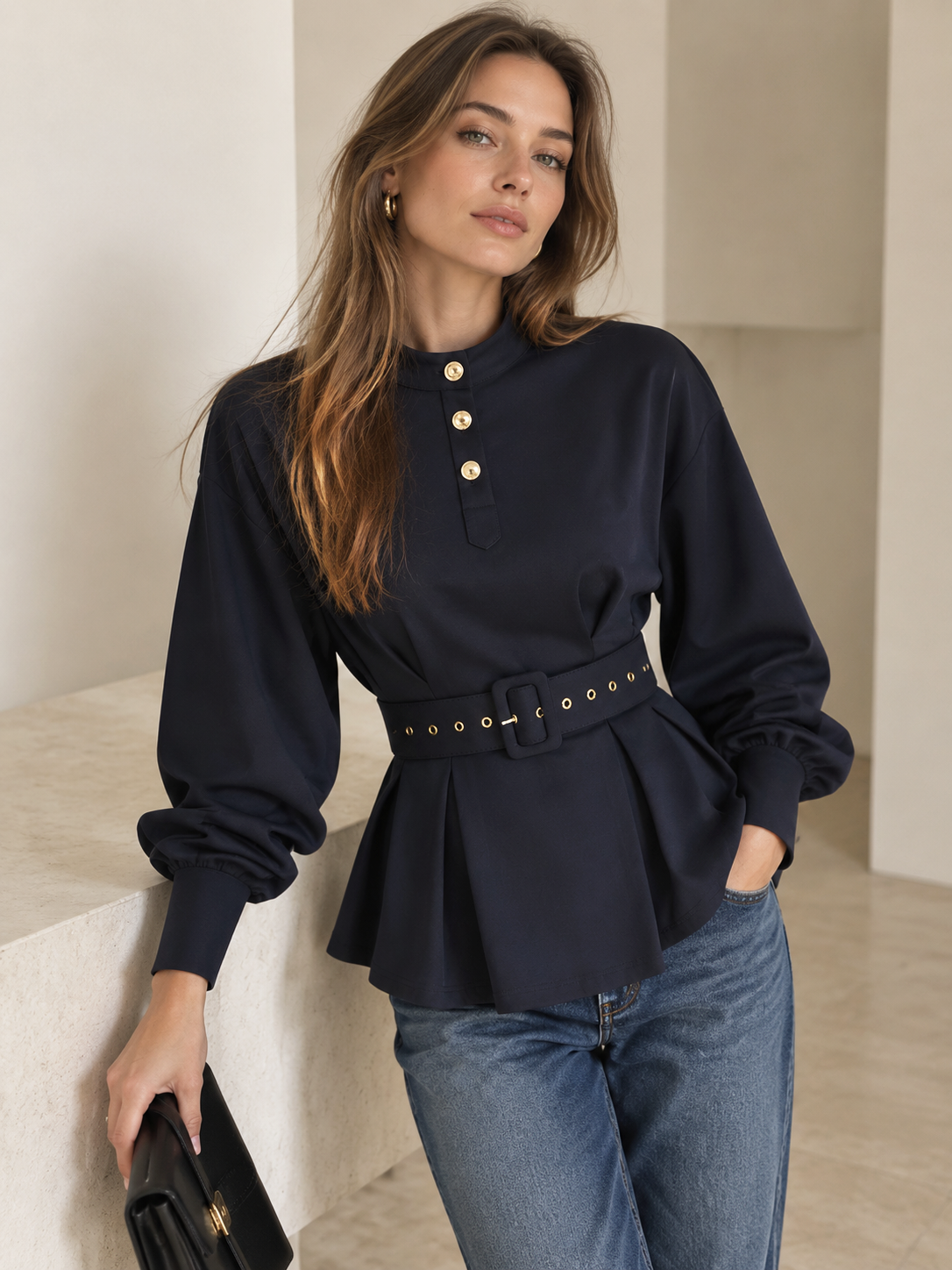Blusa Peplum con Cinturón