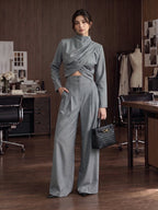 Drapeado Cruzado Blusa & Pierna Ancha Pantalón Set