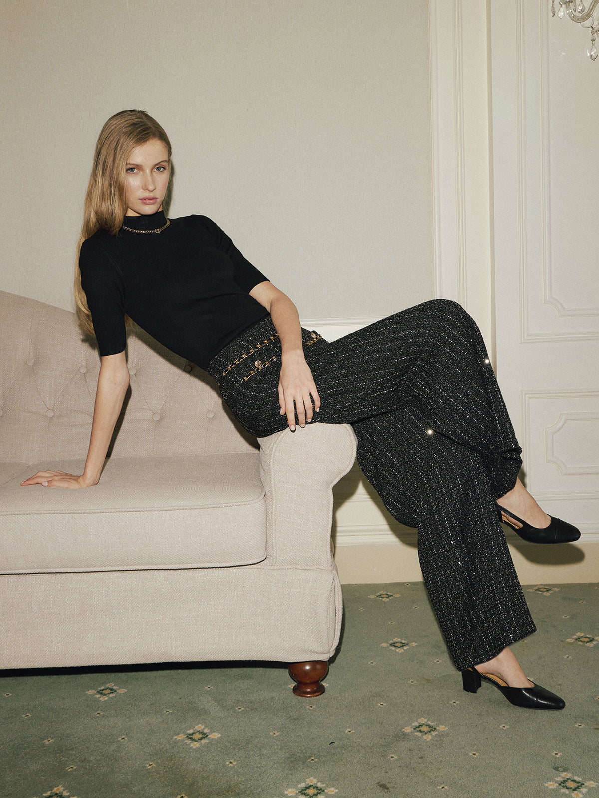 Pantalón Tweed con Lentejuelas