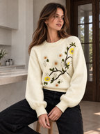Floral Embroidery Pedrería Punto jersey