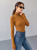 Cuello Alto Ribbed Slim Mezcla de Lana Punto Top