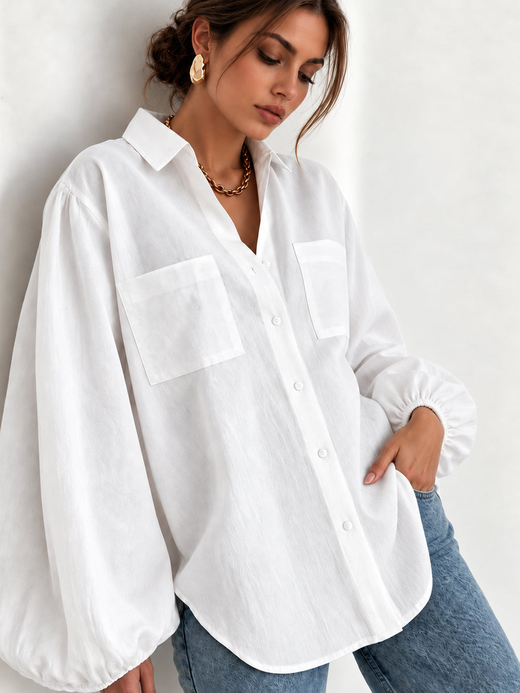 Dual-Pocket Balloon manga Fluido Camisa