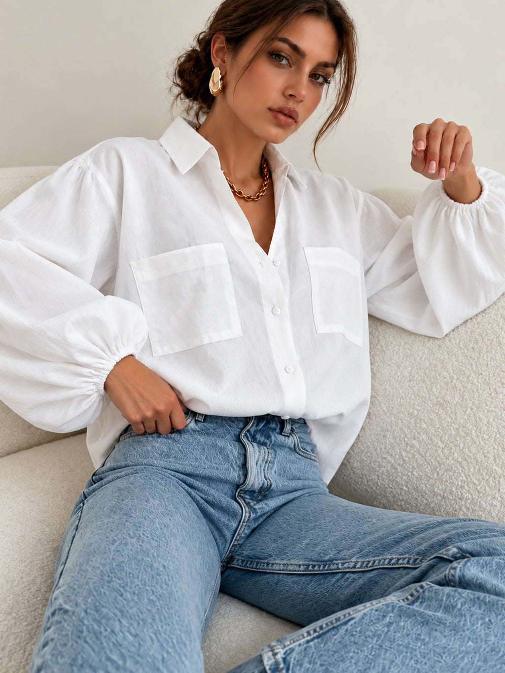 Dual-Pocket Balloon manga Fluido Camisa