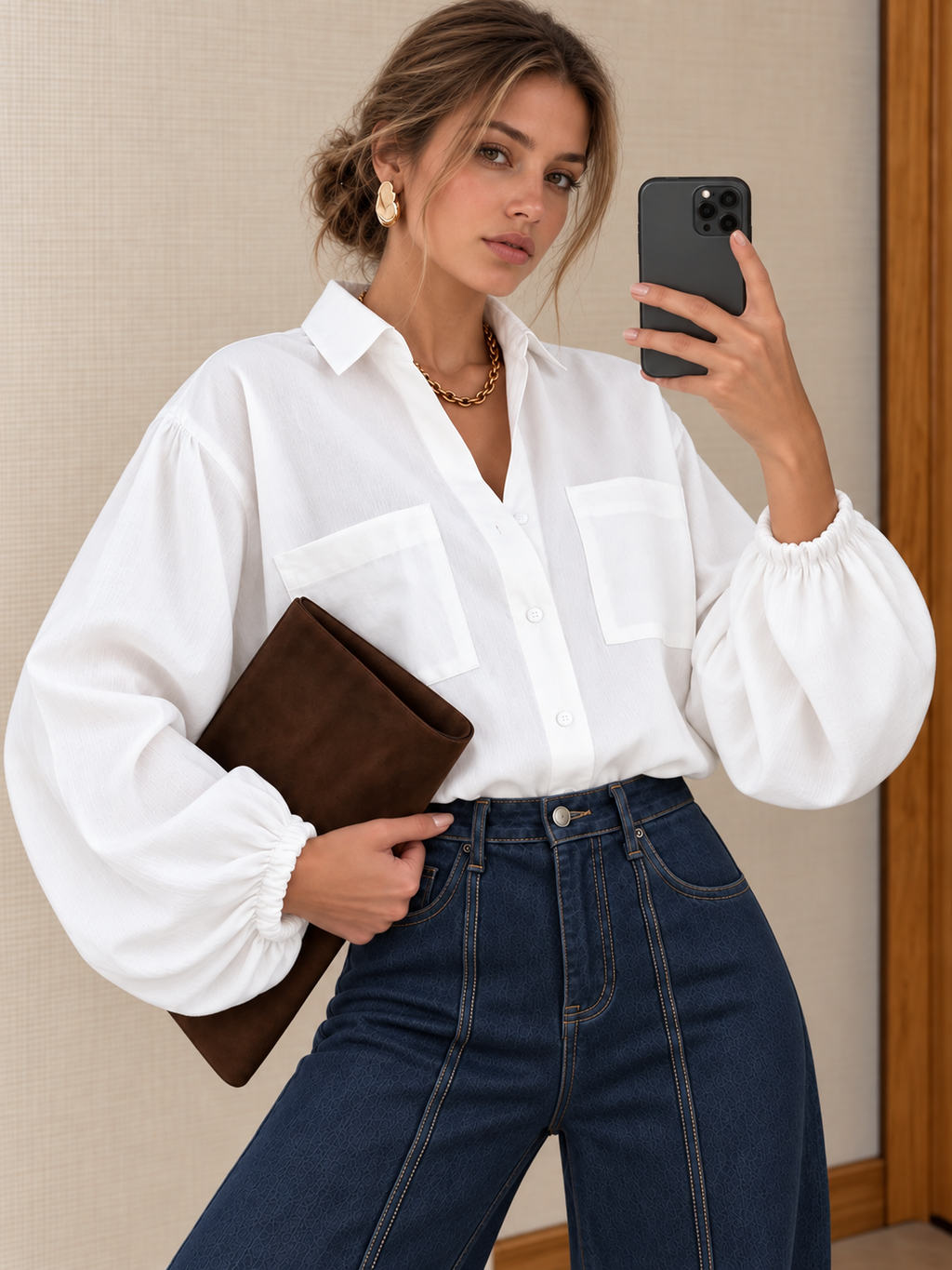 Dual-Pocket Balloon manga Fluido Camisa