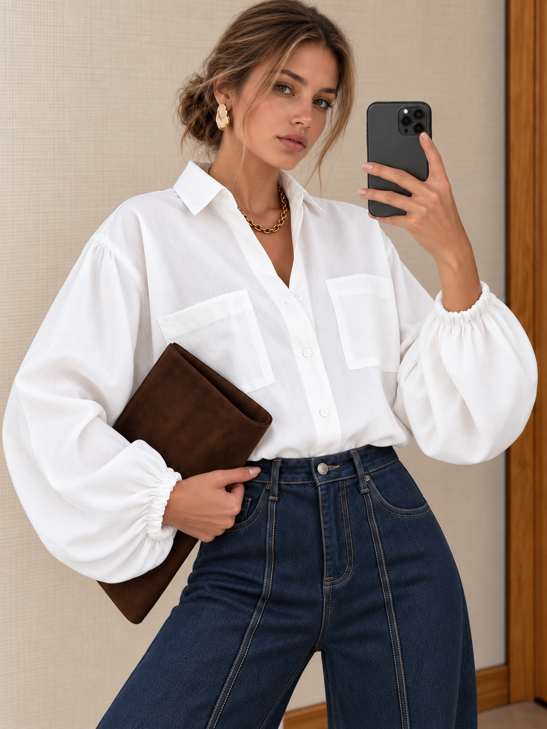 Dual-Pocket Balloon manga Fluido Camisa