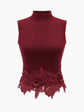Encaje bajo Cuello Alto Mezcla de Lana Punto Top