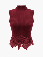 Encaje bajo Cuello Alto Mezcla de Lana Punto Top
