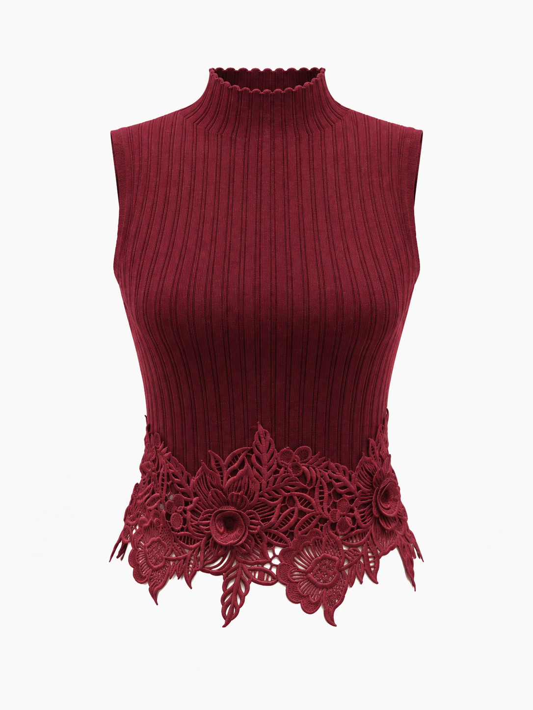 Encaje bajo Cuello Alto Mezcla de Lana Punto Top