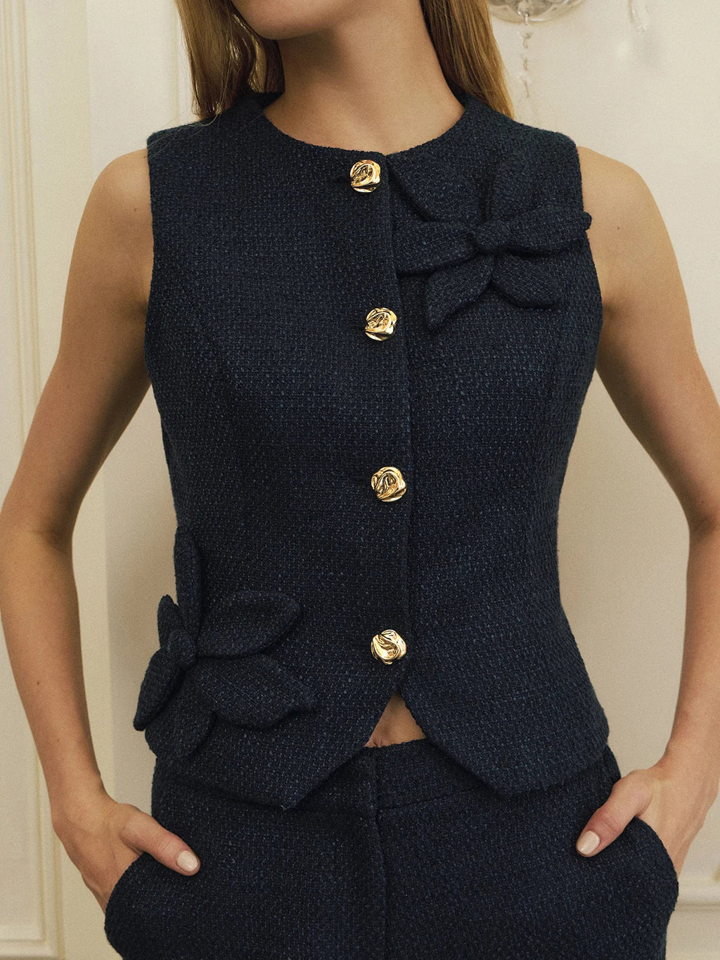 Chaleco Tweed Floral 3D