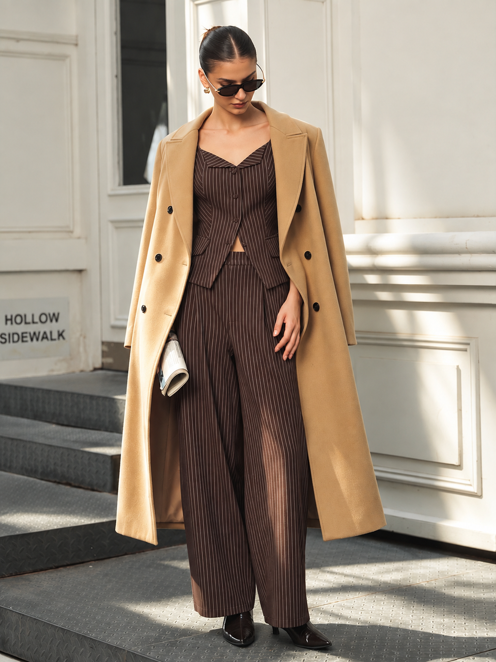 Pinstripe Sin Mangas Chaleco Tailored Pantalón Set