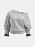 Dos-Way Denim Cuff Hombros Descubiertos Sweatshirt