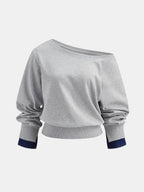Dos-Way Denim Cuff Hombros Descubiertos Sweatshirt