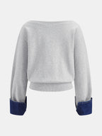 Dos-Way Denim Cuff Hombros Descubiertos Sweatshirt