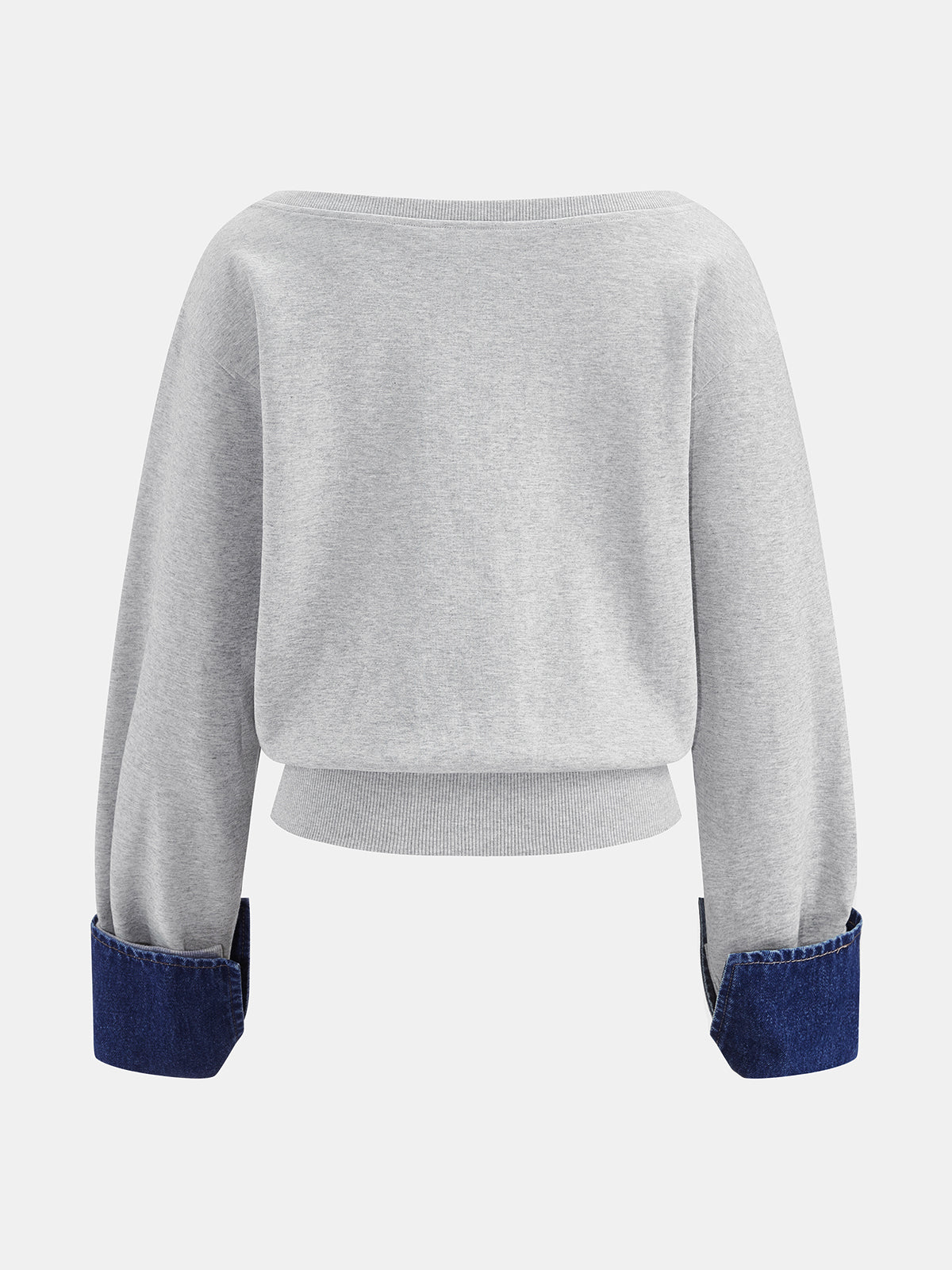 Dos-Way Denim Cuff Hombros Descubiertos Sweatshirt