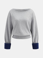 Dos-Way Denim Cuff Hombros Descubiertos Sweatshirt