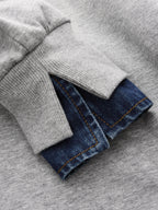 Dos-Way Denim Cuff Hombros Descubiertos Sweatshirt