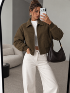 Faux-Ante Cropped Zip-Up Bomber Chaqueta