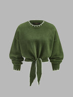 Ribete en Contraste Tie-frontal Cropped Punto jersey