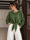 Ribete en Contraste Tie-frontal Cropped Punto jersey
