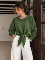 Ribete en Contraste Tie-frontal Cropped Punto jersey