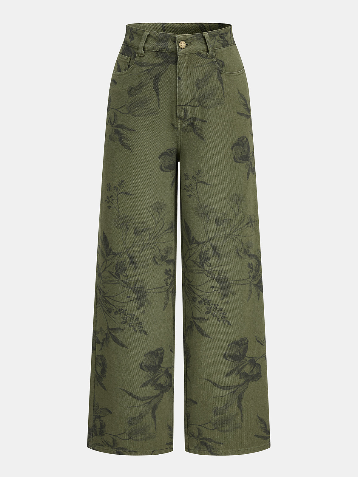 Vintage Floral Straight Denim Pantalón